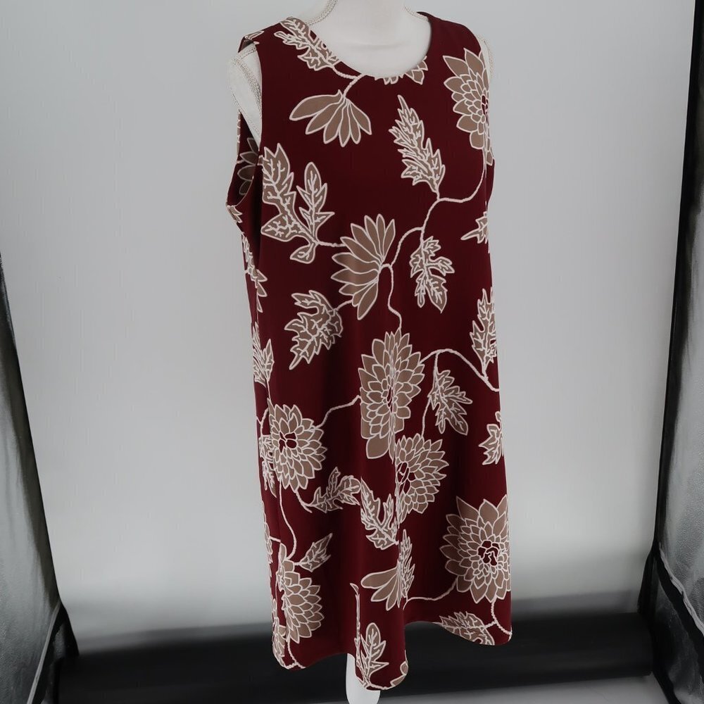 Ronni Nicole Maroon Tan Floral Shift Dress Size 14 NWOT